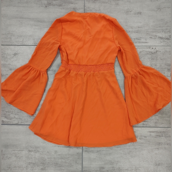 Love Riche Girls Orange Bell Sleeve Peasant V neck Midi Dress Juniors Medium - Picture 4 of 10